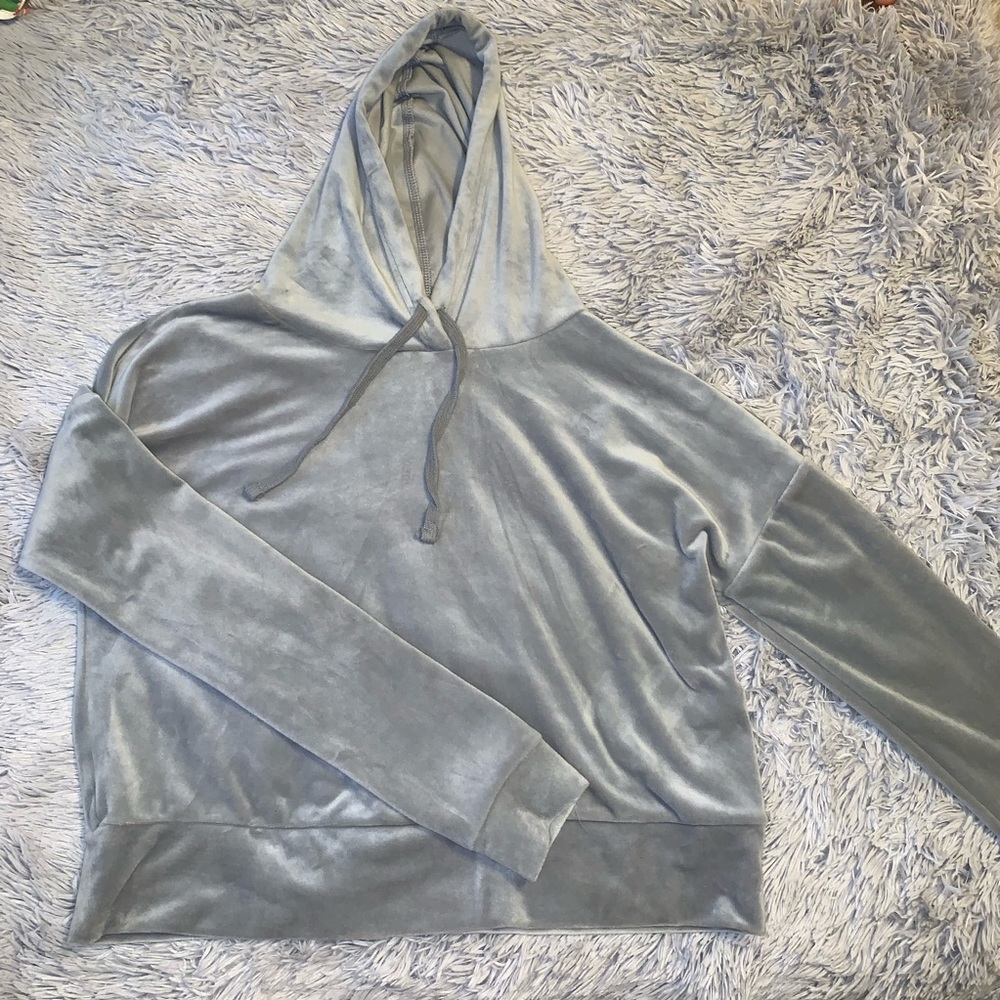 velvet light grey cropped hoodie